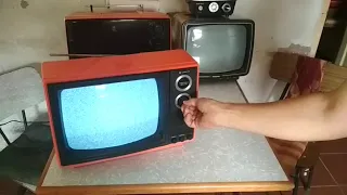 Televisor Sanyo blanco y negro funcionando Cazavintage