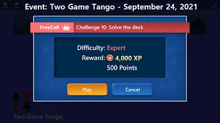 Two Game Tango Game #10 | September 24, 2021 Event | FreeCell Expert