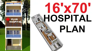 16' X 70' FEET HOSPITAL PLAN WITH FURNITURE ARRANGEMENTS // 1120 SQ FT PLAN // FRONT SIDE