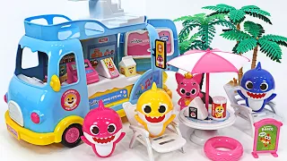 Let's go to the Beach on the Shark Family Pool Bus! Convenience store Play | PinkyPopTOY