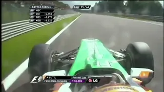 Adrian Sutil overtake on Michael Schumacher Belgian GP 2010