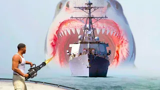 World BIGGEST SHARK Attack AND Destroys LOS SANTOS In GTA 5 - Giant SHARK