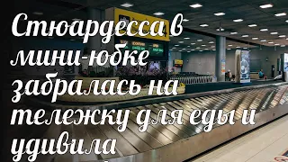 Стюардесса в мини-юбке забралась на тележку для еды и удивила пользователей сети