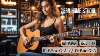 Guitar Backing Track Acoustic Song in D major : D F#m G A // D Bm G A   80 BPM 4/4