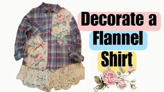 How to Upcycle an Old Flannel Shirt with Bleach , Appliques and Lace