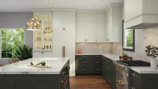 Kitchen design - 3D animation, L-shape kitchen, shaker door style