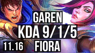 GAREN vs FIORA (TOP) | 9/1/5, Rank 6 Garen, 1600+ games, 1.7M mastery | EUW Master | v11.16