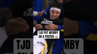 Trayce Jackson-Davis' dunk on Wemby had the Dubs bench HYPED 🔥