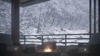 Balcony in quiet winter mountains | Birdsong | Fireplace