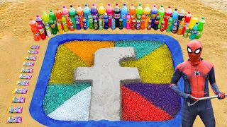 Experiment: Spiderman Vs FaceBook Logo with Orbeez Colorful, Coca-Cola, Sprite, Mirinda, Mentos