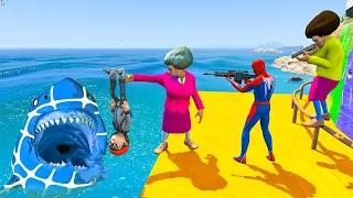 Scary Teacher 3d -Spideman vs Yellow Scary Teacher - Shark Revenge   Jump/Fails - Game Animation