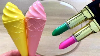 Makeup slime!Satisfying slime coloring with lipstick&Highlighter compilation !Lipstick slime ASMR