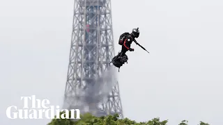 Jet-powered flyboard steals the show at Bastille Day celebrations