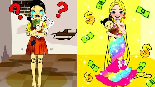 Rich OR Poor SQUID GAME Mother And Daughter Dresses | कागज की गुड़िया ड्रेस अप | Woa Dolls Hindi
