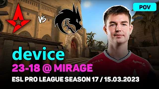 CSGO POV Astralis device (23-18) vs Spirit (MIRAGE) @ ESL Pro League Season 17 / Mar 15, 2023