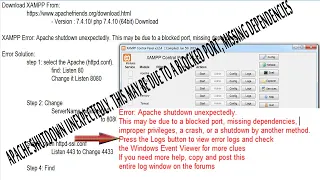 Error Apache shutdown unexpectedly  This may be due to a blocked port, missing dependencies