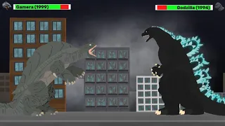 [DC2] Godzilla 1994 vs Gamera 1999 | ANIMATION with healthbars