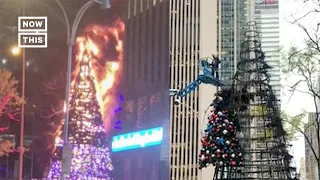 Christmas Tree Set on Fire Outside Fox News' NYC Offices #Shorts