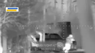 Russian attack  on ukrainian roadblock - night vision footage [Russia Ukraine War] Day 58