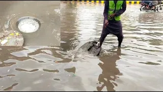 Draining A Flooded Road 😮 #cleaning #satisfying #asmr #storm #unclog #relaxing #rain #flood #drain