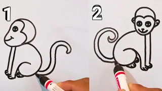 Two Ways To Draw A Monkey With Number 3 And 61 | How To Draw A Monkey With Numbers | Monkey Drawing