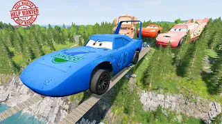 Big & Small Lightning McQueen Boy,Dinoco,Tow Mater vs Pixar Cars vs Suspension Bridge😱-BeamNG.Drive