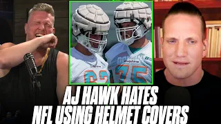 AJ Hawk Tells Pat McAfee Why He HATES The "Pillow" Covers Over Helmets In NFL