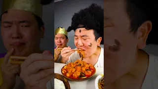 Spicy Braised Chicken and Intestines! Enoki Mushroom Udon Fried Eggs Rice Mukbang ASMR #shrots