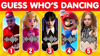 Guess Who Is Dancing? | Wednesday, Mario, Peach, M3gan, Skibidi Dom Dom Yes Yes