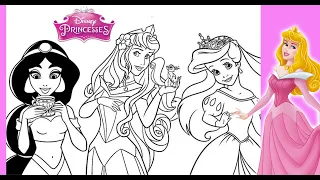 Three Disney Princess Coloring Page ARIEL SLEEPING BEAUTY & JASMINE Coloring Book Page - In Markers