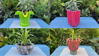 Top 4 beautiful creation - Making of flower plant pots at home made from cement with cloth and caps