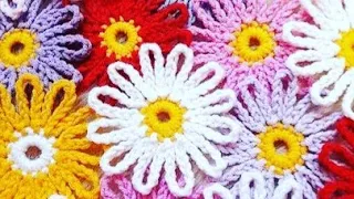 🌼Como fazer flor Margarida rasteira de  crochê (passo a passo)#janecrochêt