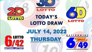 PCSO Lotto Draw Results (July 14,2022) Jackpot Prize:6/42-P6.8M 6/49M+-P38M+#2d #3d #6d