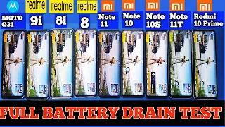 Redmi Note 11 vs Redmi Note 10/10S vs Realme 8 vs Realme 8i/9i vs Moto G31 | Battery Drain Test |