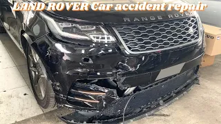 Repairing the front end of a LAND ROVER car.