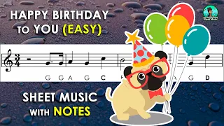 Happy Birthday | Sheet Music with Easy Notes for Recorder, Violin and Piano Backing Track