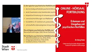 Erkennen und Umgehen mit psychischen Notfällen - Online Hörsaalfortbildung