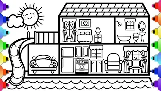 How to Draw a Simple Fun House Coloring Page  💜💙💚💛💗🏡 Fun House Coloring Pages