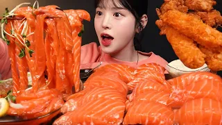 Giant Salmon Sushi, Salmon Noodles Mukbang! Fried Shrimps, Fried Chicken ASMR