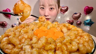 ASMR Seasoned Raw Shrimp and Rice【English subtitles】【Mukbang/ Eating Sounds】