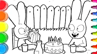 Dessin et coloriage Simon le lapin gâteau d'anniversaire/ draw and color birthday cake  #TT114