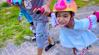 Laurinha aprendendo a andar de patins | Jéssica Godar e Laurinha e Helena e Gabriel