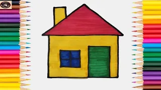 How To Draw House 🏠||House Drawing colouring Easy steps for kids||step by step....