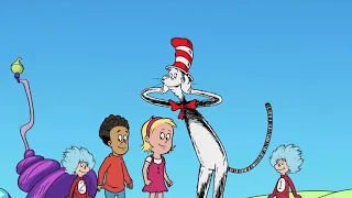 The cat in the hat knows a lot about that fish fell off the slide