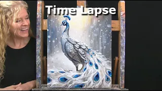 Learn How to Draw and Paint with Acrylics WINTER PEACOCK-Easy Beginner Acrylic Painting Tutorial