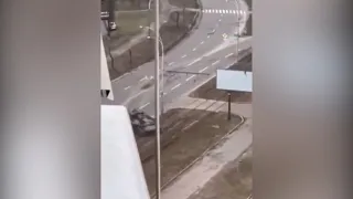 Russian tank crushes Ukrainian car with person inside