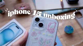 iPhone 15 aesthetic unboxing  accessories | wallpapers • customization • camera