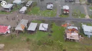 Coast Guard flies over Hurricane Ida damage in the Grand Isle, LA area