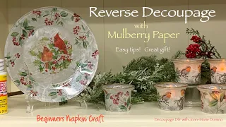 “Reverse Decoupage” a glass plate / “Mulberry Paper” and Mod Podge / Simple DIY ❤️ Great gift!
