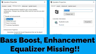 Bass Boost & Enhancement Missing in Sound Settings {Equalizer Settings} Windows 10 & Windows 11